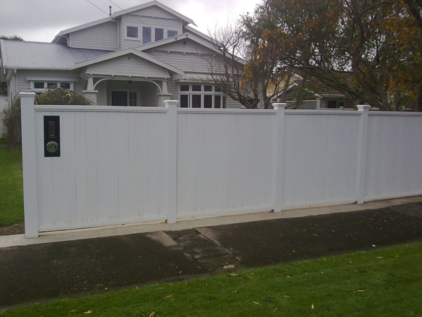 Painted tongue-and-groove fence