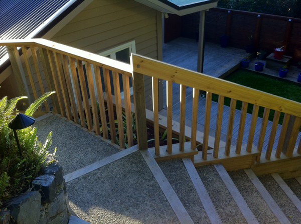 Completed steps and handrail